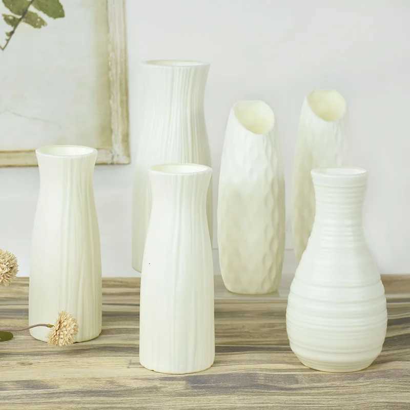 Modern Plastic Vase White Nordic Style Plastic Flower Pot Storage Bottle for Flowers He Living Ro Off Desktop Ornaments H251204