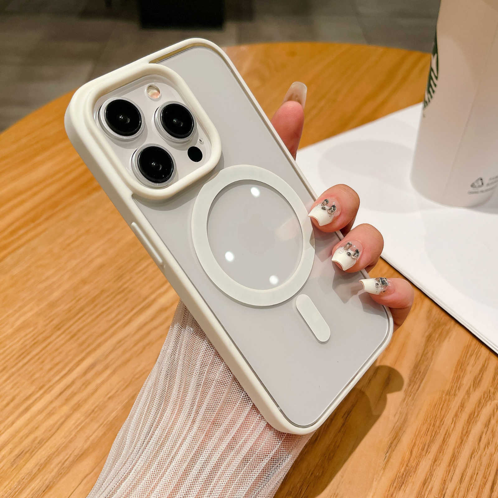 Silicone magnetic suction simple macaron phone case, transparent acrylic anti-drop protection cover M251114