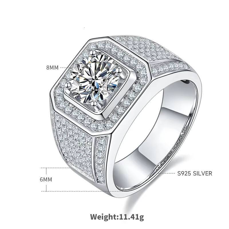 925 Sterling Silver Moissanite Mens Ring Durable Hypoallergenic Wedding Band for Him