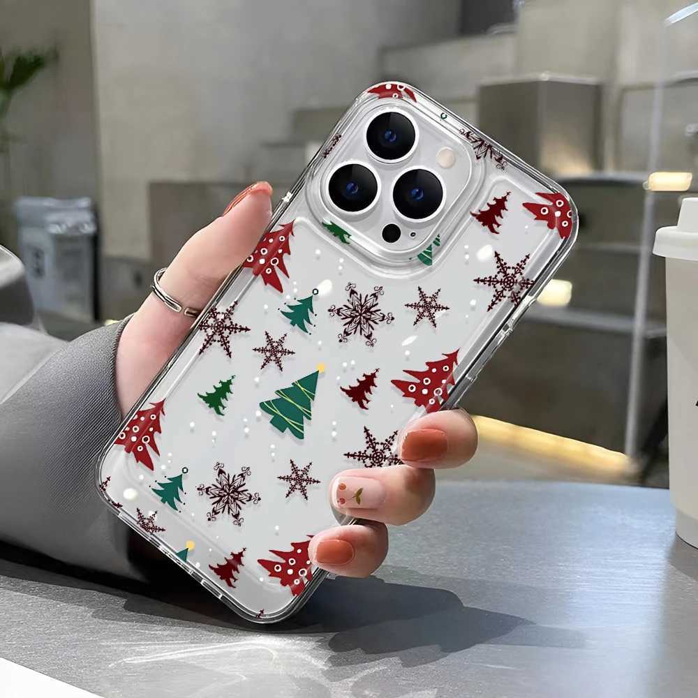 Merry Christmas Cartoon Pattern Phone Case For iPhone 17 16 15 14 13 12 11 Pro Max 7 8 Plus Transparent Cover Fundas H251203