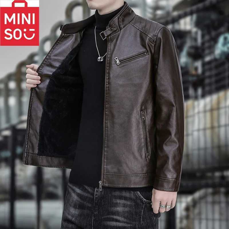 Spring and Autumn New Plush Mens Leather Jacket with Soft Inner Windproof Fashionable Warm Versatile Personalized TrendyT251204