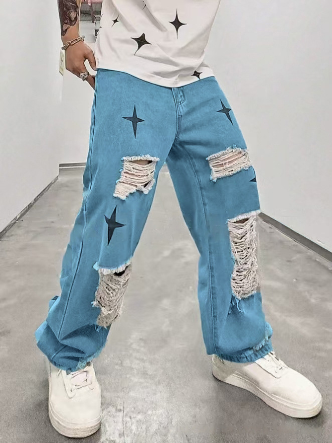 Amazon Cross-border Trade's new cross-border men's double-line jeans casual straight European and American straight-leg jeans for men---LT24