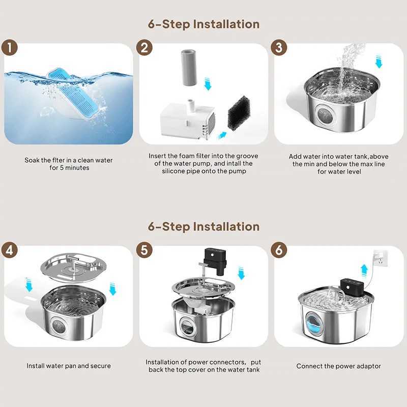 Voford 32L Stainless Steel Cat Water Fountain With 4000mAH Battery 3 Modes Dual Outlet Wireless Automatic Pet Drinking Fountain M251204