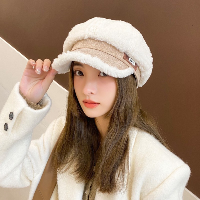 Womens Autumn and Winter Mink Hair Windproof Warm Retro Octagonal Beret 241009