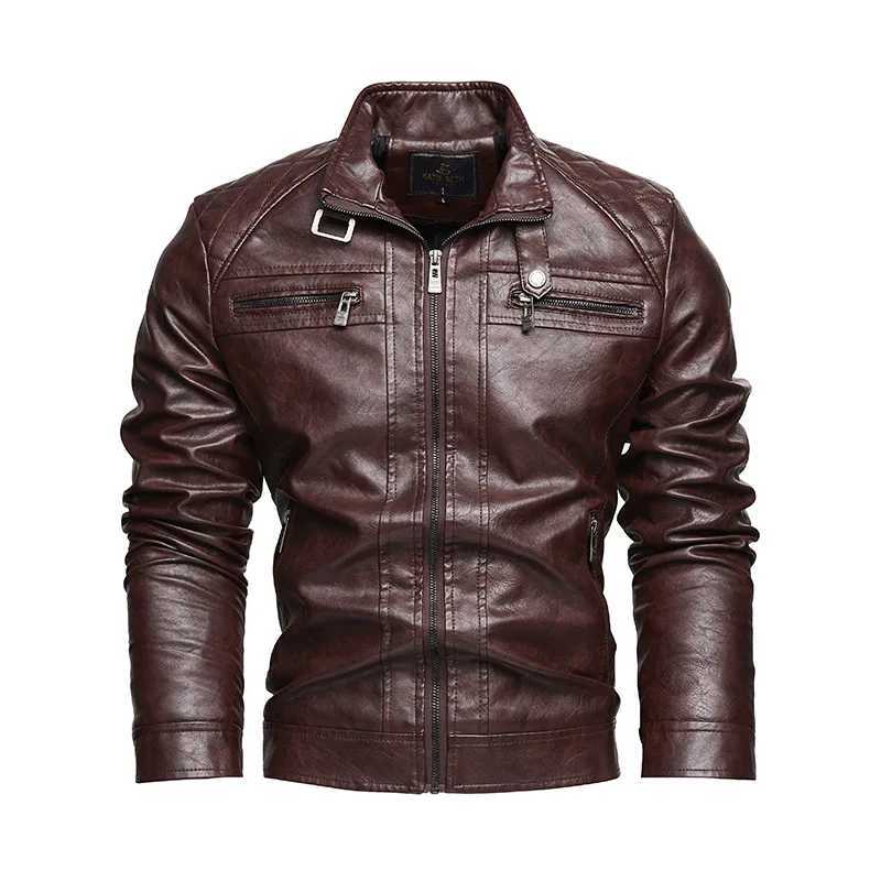 Men Plush Jacket Autumn Winter Motorcycle Punk Waterproof Male Leather Coat Stand Collar Thicken Long Sleeve Man OuterwearT251204