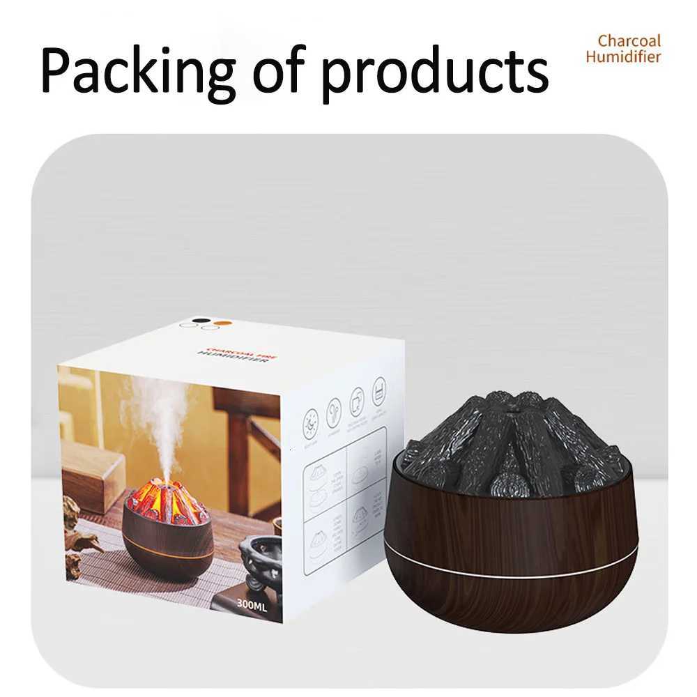 Charcoal Flame Humidifier Aratherapy Essential Oil Diffuser 300ml Mist trasonic Humidifier for BedroOff Night Light C251204