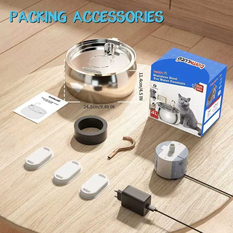 Pet Intelligent Water Dispenser Stainless Steel Fountain Automatic Circulation Cat Water Dispenser Mute Feeder 4L Swan Neck M251204