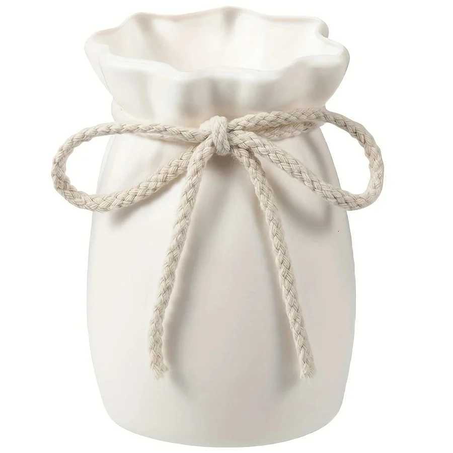 1/3pcs He White Flower Vase Plastic Bow Design Creative Plant Bottle Desktop Decor Ornament Garden H251204