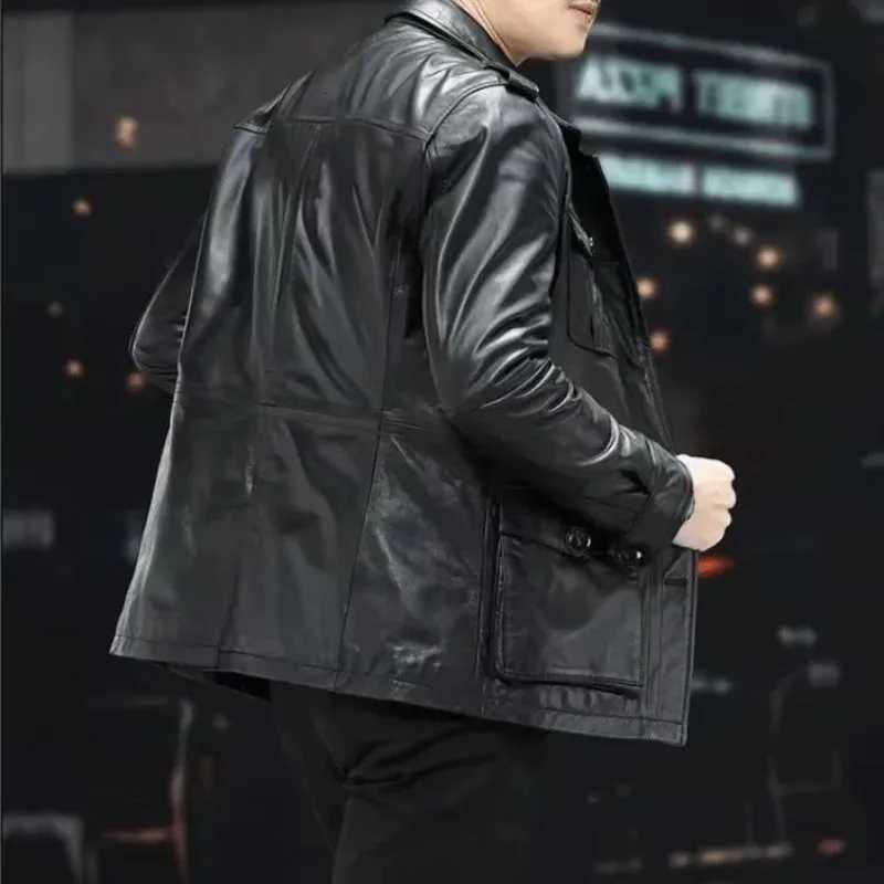 Coats Leather Slim-fit Hunting Suits Short Lapels Multiple Pockets New Men Clothing High-end Quality Motorcycle Leather JacketsT251204