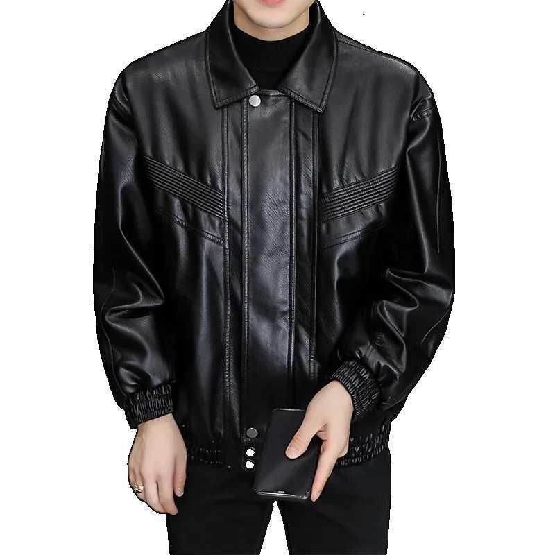 Massgorule Mens Autumn Winter Casual Leather Jackets Motorcycle Suits with Fleece Thickened Leather Jackets Loose Fashion CoatsT251204
