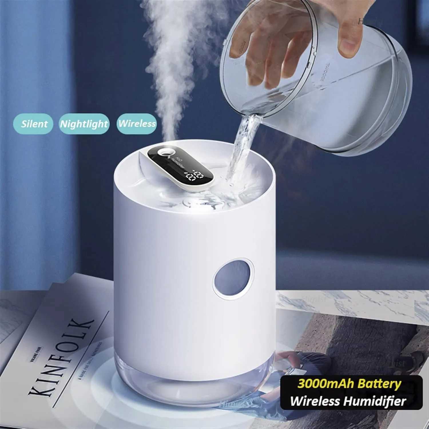TINSOL 3000mAh He Air Humidifier Portable Mist Humidifier USB Charging Aratherapy Water Mist Diffuser Indoor Air Purifier C251204