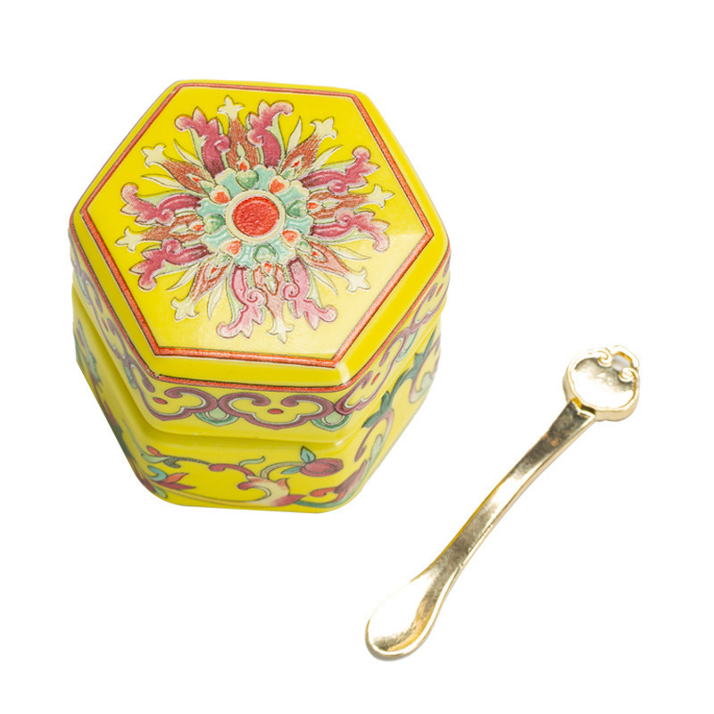 Custom Deodorant oil Mini Body Balm Painted Flowers Hexagonal Ceramic Storage Jar Moisture-Proof Sealed Jar Very Beautiful Decor