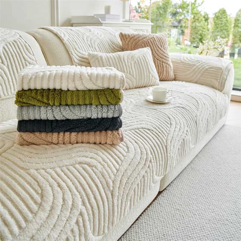 Shu Cotton Velvet Jacquard Sofa Cushion Winter Thickeneded Cover Soft and Comfortable Modern Simple Wind Cover Cat Cushion Plush Sofa Cover M251204 - view 5