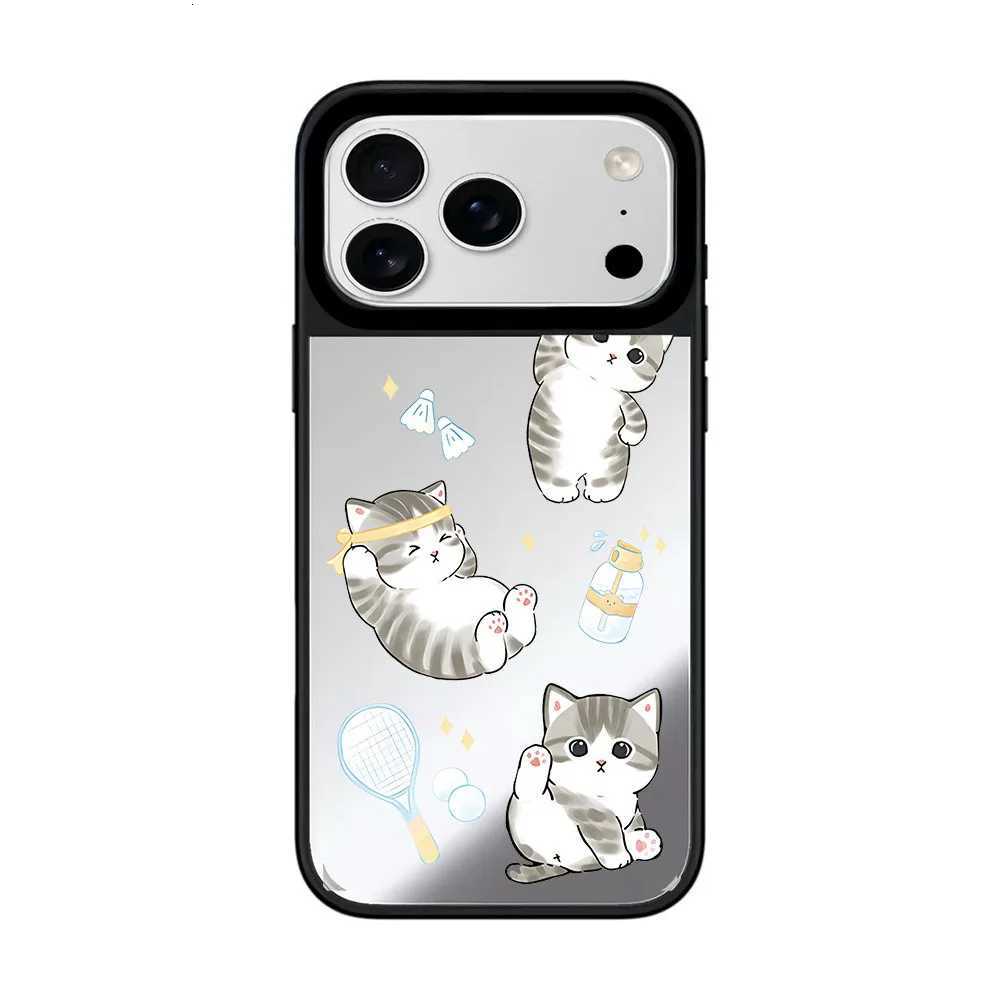 Lovely Cat Mirror Surface Black Border Magnetic Phone Case Cover for IPhone 12 13 14 15 16 17 Pro Max Case H251203