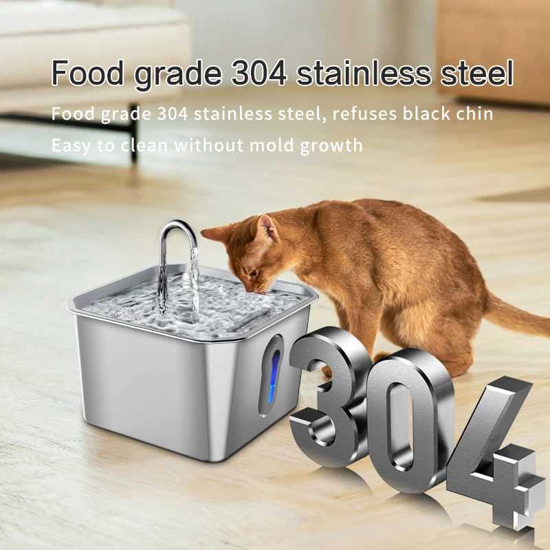 304 Stainless Steel Cat Water Fountain - 40L Capacity With High-Power Silent Pump USB Adapter Triple Filtration Pet Accessories M251204