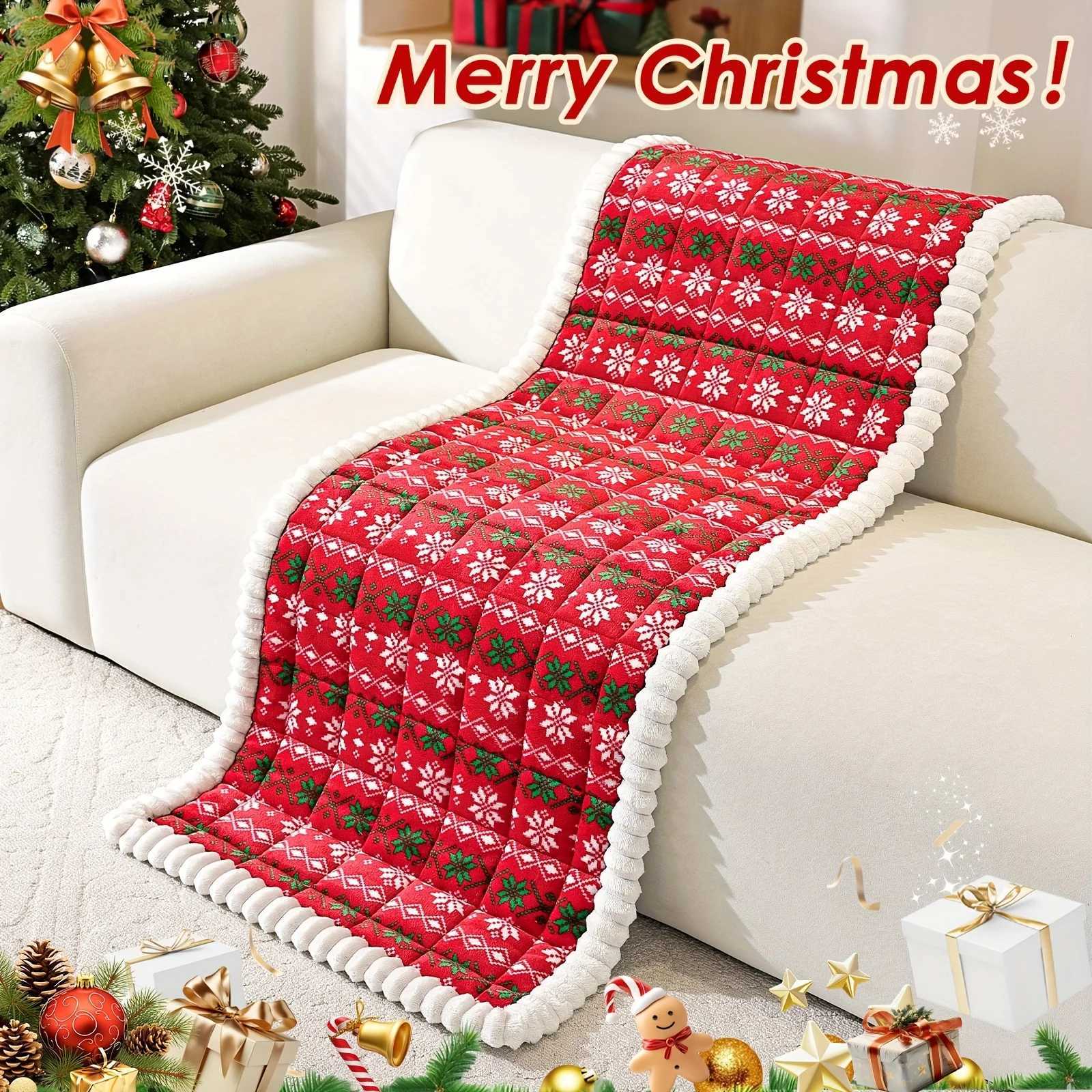 1pc Plush Quilted Christmas Snowflake Cable Sofa Cushion Cover Thick Plush No-Fill Pad Nordic Red Green Winter Decor Sofa Use M251204 - view 3