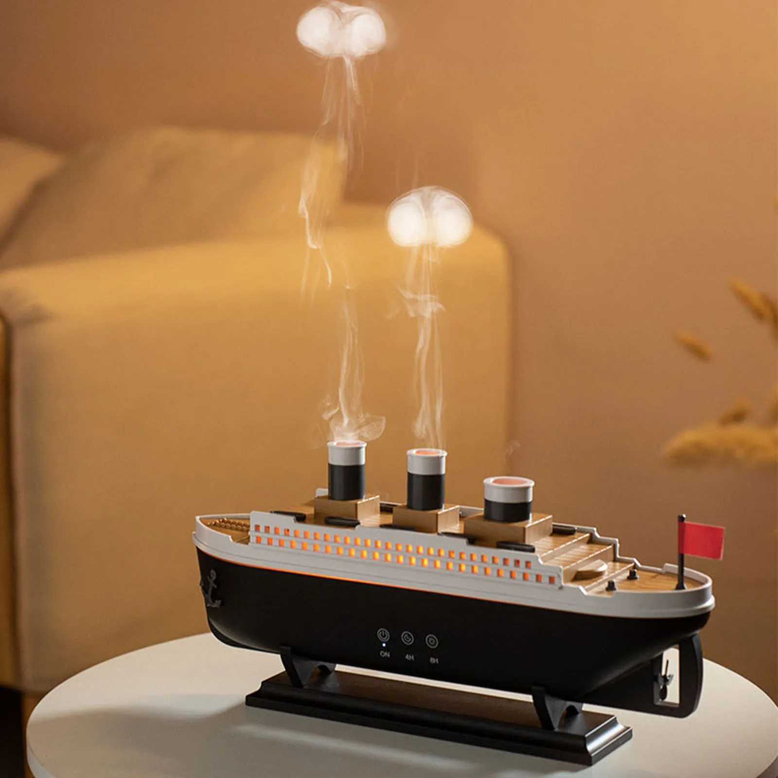 HOTAratherapy Diffuser 250ml Retro Ship Essential Oil Diffuser Desktop Humidifier with Remote Control for Bedro Off C251204