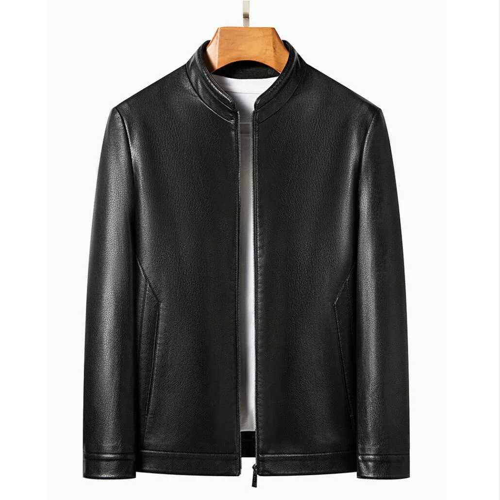 Spring and Autumn New Genuine Leather Mens Sheep Leather Jacket Mock Collar Youth Premium Casual Coat MotorcycleT251204