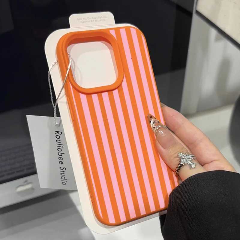 Colorf Striped Minimalist INS Couple Lichee Phone Case For iPhone 17 16 15 14 13 12 11 Pro Max XS X XR 16 Plus 16E 17Air Cover H251203