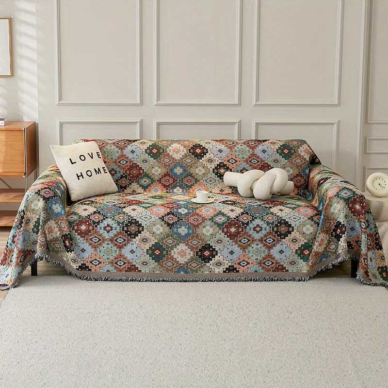 1PC Sofa Towel Jacquard Sofa Blanket With Tassels Double Face Usable Four Seasons Universal Pet Friendly Home Decor M251204 - view 5