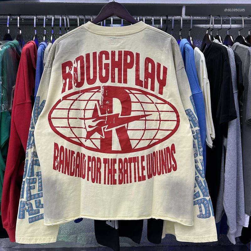 Men's Hoodies Real Pictures High Quality Roughplay T Shirt All-match Men Women Hip-hop Streetwear Long Sleeve Tee Heavy-duty Holey Fake Double Pi
