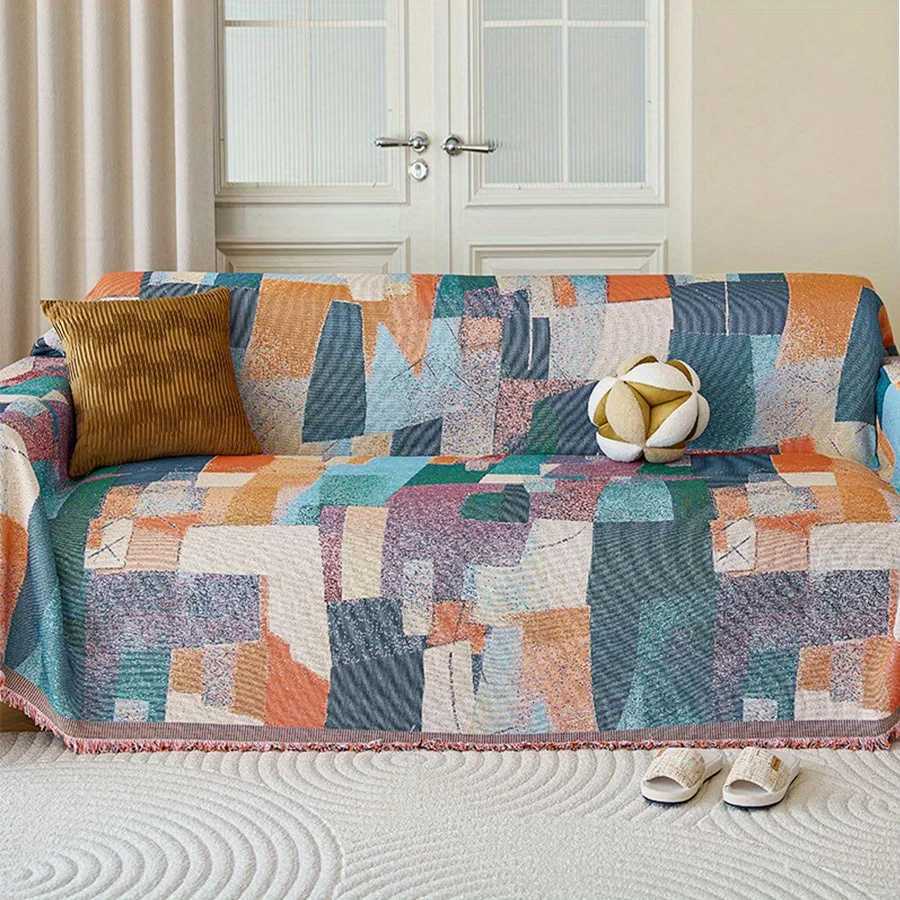 1pc Geometric Pattern Sofa Towel Chenille Sofa Throw Blanket With Tassels Four Seasons Universal Anti Cat Scratch Sofa Protector M251204 - view 4