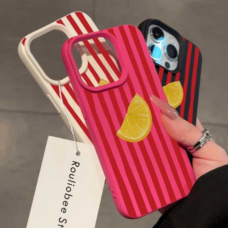 Red Striped Lemon Phone Case For iPhone XS XR X 16 15 14 13 12 11 Pro Max 7 8 Plus Cartoon Pattern Shockproof Soft Back Cover H251203