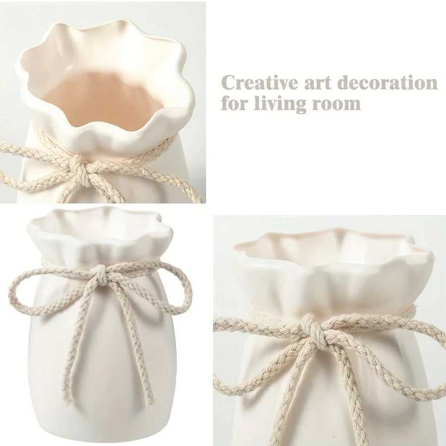 1/3pcs He White Flower Vase Plastic Bow Design Creative Plant Bottle Desktop Decor Ornament Garden H251204