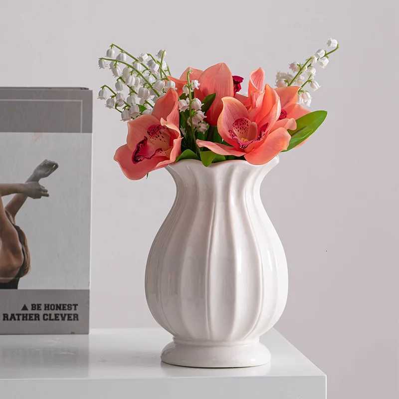 Ceramic vase - Nordic white minimalist dried flower decorative flower arrangement piece for water cture of fresh flowers H251204
