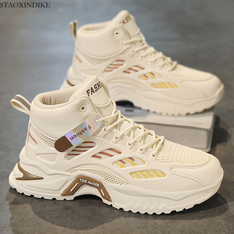 Autumn Men's Shoes New Breathable High-top Shoes Men's Trendy Versatile Thick-soled Mesh Sneakers Casual Dad Shoes