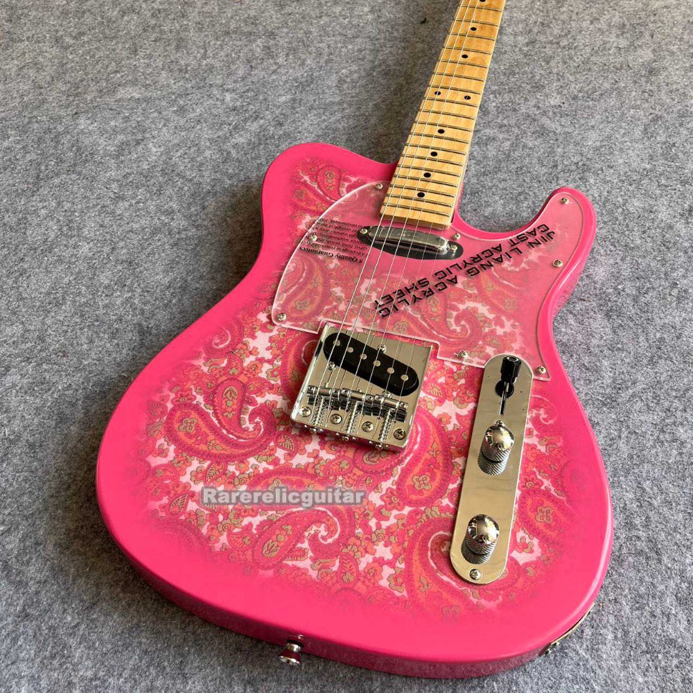 High Quality Solid wood Pink Paisley 6-string Electric Guitar, Maple Neck,Black Dot Inlay