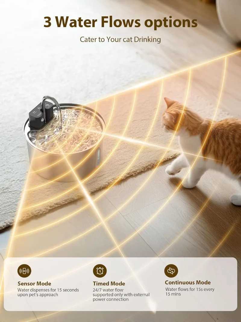 32L Wireless Stainless Steel Cat Water Fountain With 4000mAh Battery Sensor Automatic Filtration Pet Water Drinker Dispenser M251204