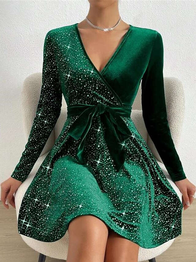 Dress for Women Designer Luxury Spring 2026 Autumn Winter Sexy V-Neck Bodycon Irregular Short Sequin Dress - view 9