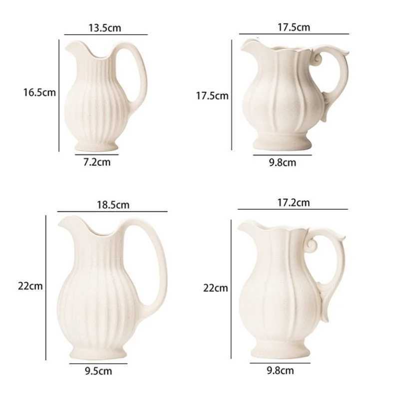 Creativity Country Style Desktop Vase Vintage White Jug Vase Garden Watering Ceramic Kettle Flower Vase Pot He Decor Crafts H251204