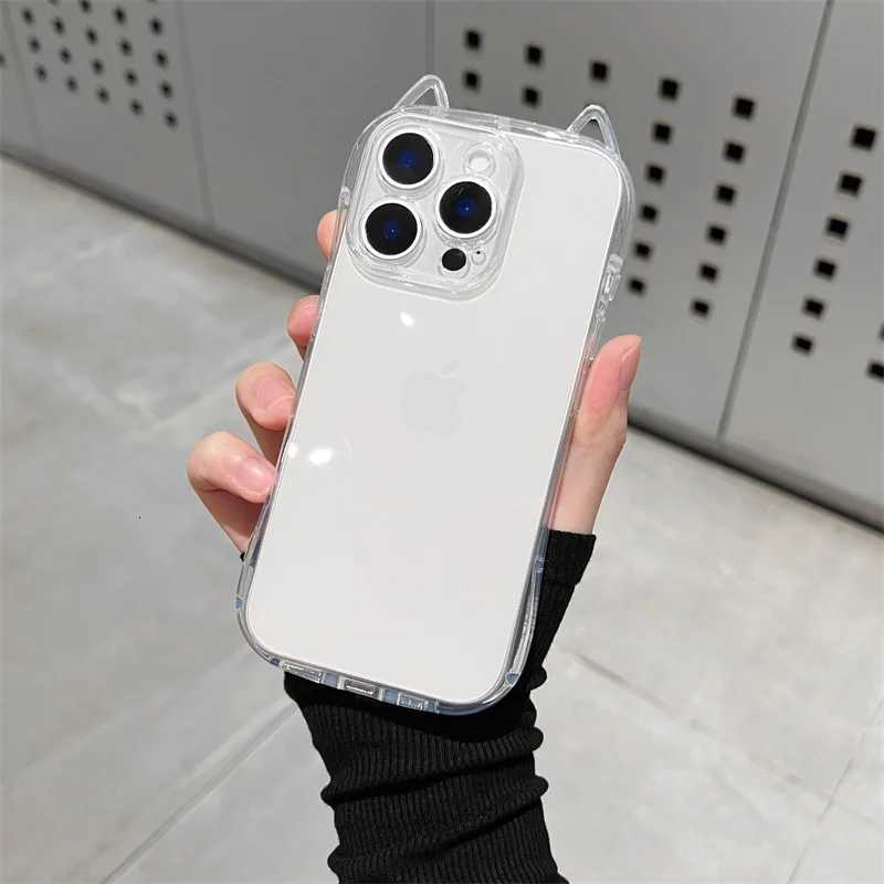 Cute Cat 3D Ears Transparent Phone Case For iPhone 17 Pro Max Air 16 15 13 11 12 14 Plus Soft Clear TPU Back Cover Shell H251203