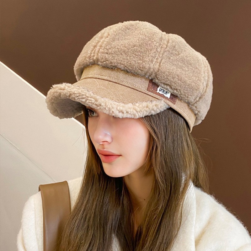 Womens Autumn and Winter Mink Hair Windproof Warm Retro Octagonal Beret 241009