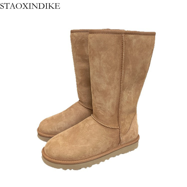 Sangpo Snow Boots for Women, Sheepskin Integrated Classic New Long Tube, Fleece-Lined, Thickened, Warm Wool Cotton Shoes, Winter Shoes