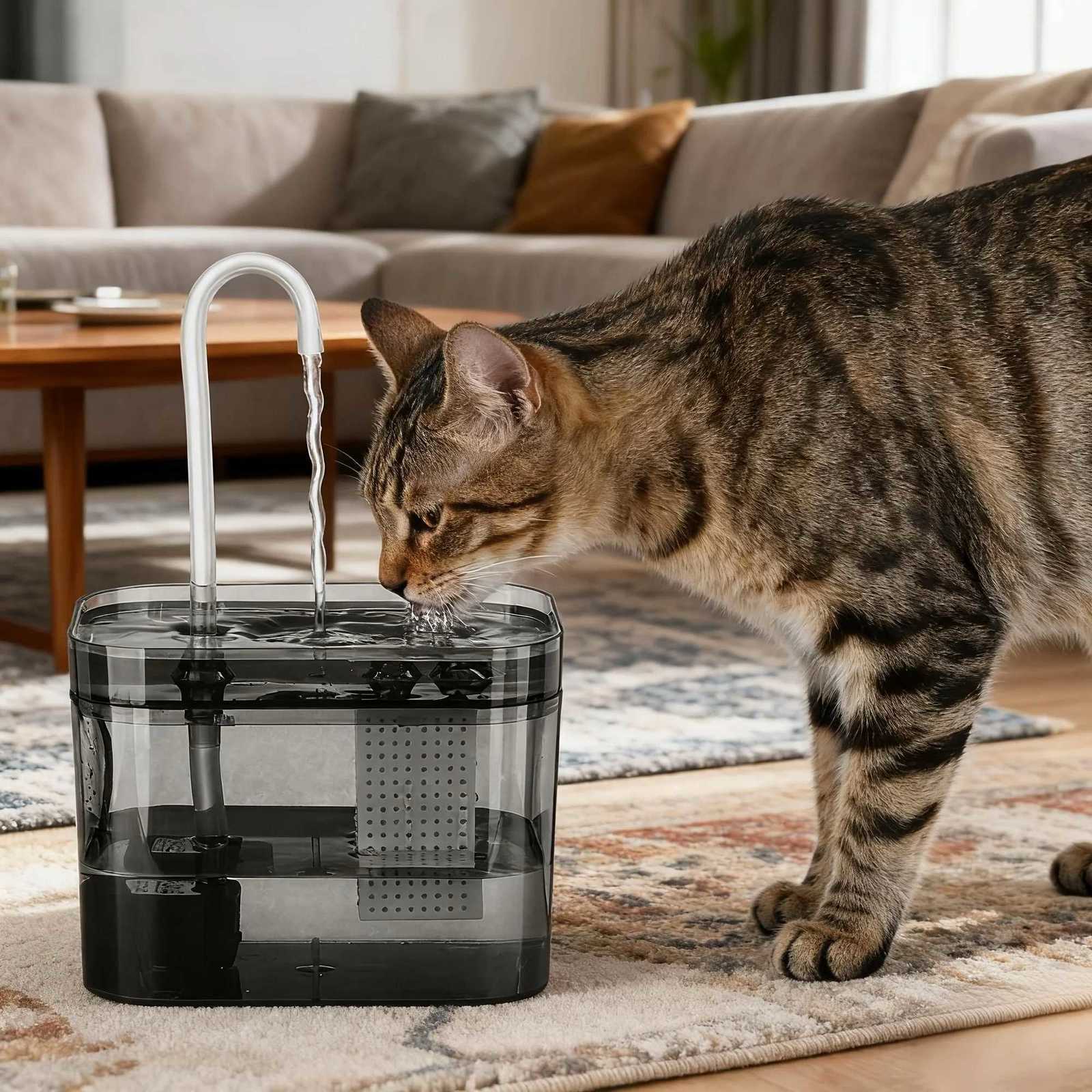 15L Cat Water Fountain with USB Auto Filter Recirculate Transparent Black Cat Drinker Automatic Pet Drinking Dispenser M251204