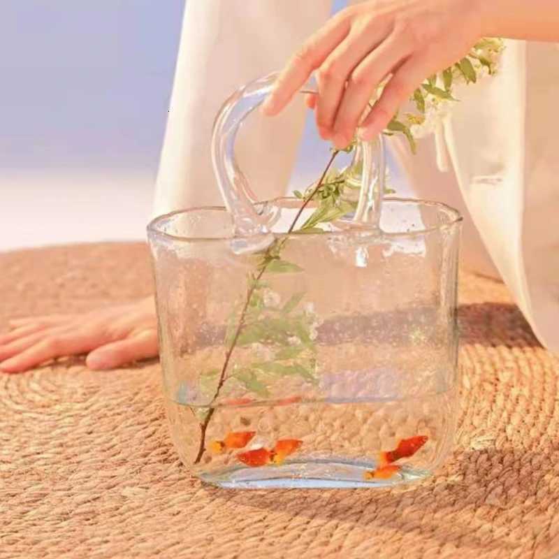 Clear Vase Fish Tote Bag Flower Handbag Bag Vase Desktop Centerpiece for School Off Bedro Decoration H251204