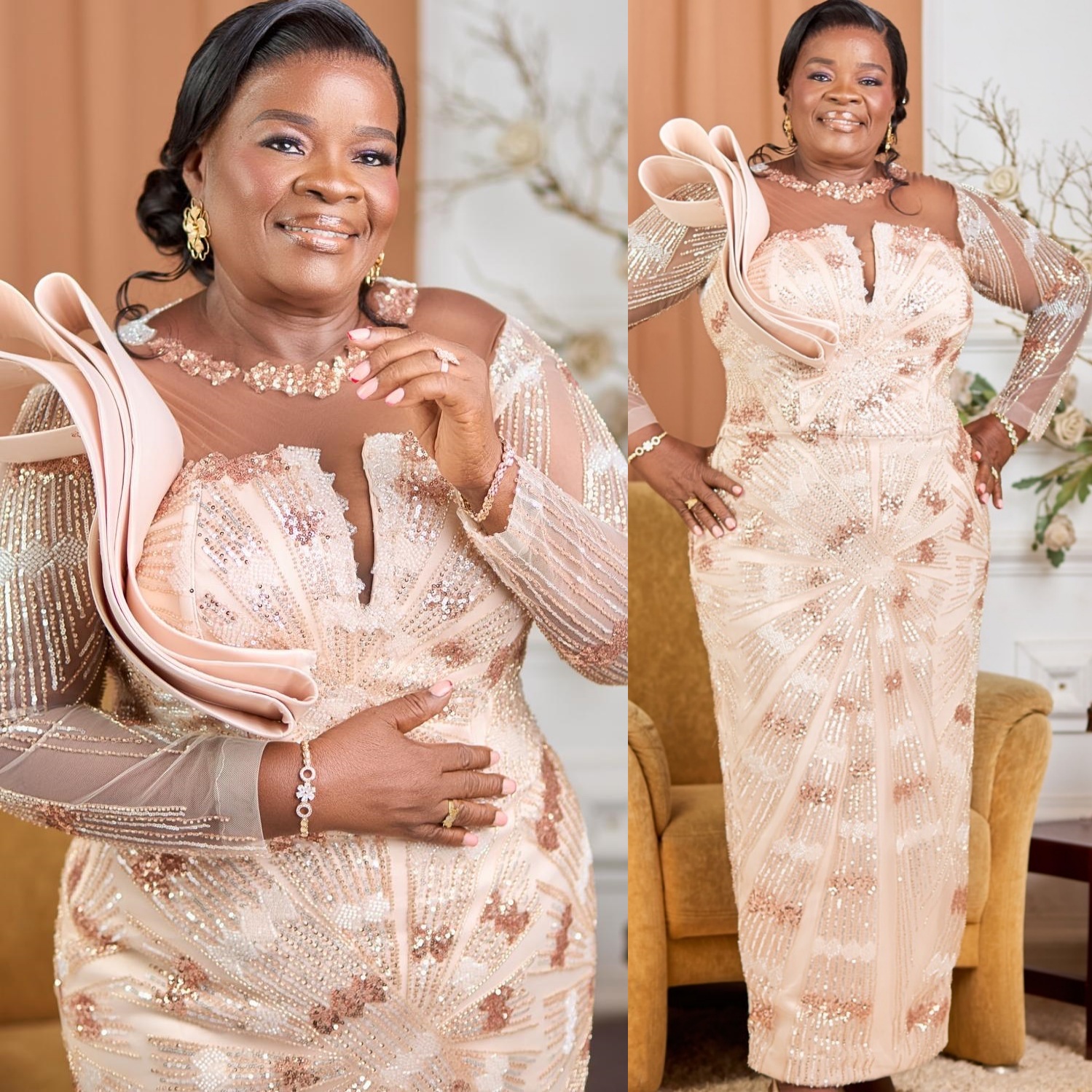 2026 Plus Size Champagne Sheath Mother Of Bride Dresses Sheer Neck Sequined Stylish Evening Party Mama's Dress Vintage Birthday Wedding Guest Gro