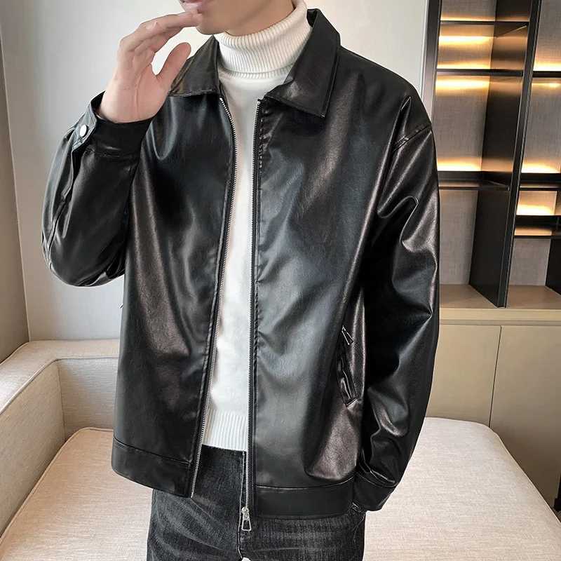 Mens Spring Autumn New Lapel Leather Jacket Casual Trendy American Biker Versatile Teenager Retro Jacket TopT251204