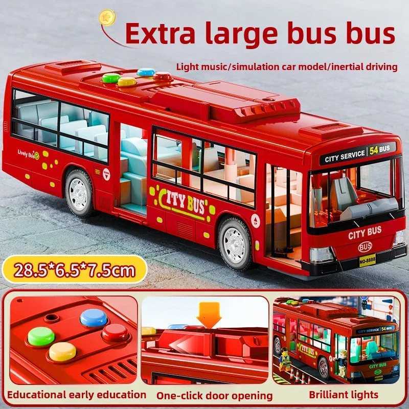 Extra Large City Bus Kids Toy with Lights Sounds Inertia One - Button Door Open Educational School Bus Model Toys Gift for Boys Y251204