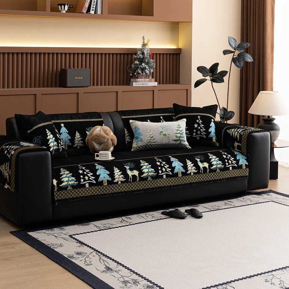 Universal Chenille Christmas Sofa Mat Cover Christmas Tree Deer Pattern Sofa Covers Anti-Slip Fully Covered Sofa Covers Fabric M251204 - view 5