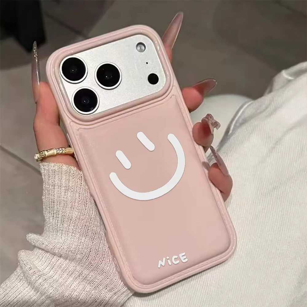 Cute Smiling Face Pattern Faux Leather Grain Phone Case For iPhone Air 17 11 13 12 14 15 16 Pro Max Plus XS X XR Soft Back Cover H251203