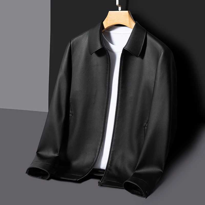 Autumn Natural Leather Jacket Mens Business Jacket Fashionable Slim Fit Top Black Brown Lapel Trendy Youth StyleT251204