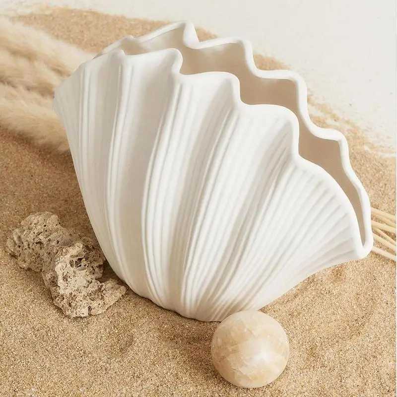 Ceramic Vase Sea Shell Shape Floral Arrangement Accessories Shell Flower Vase Ro Terrarium Decoration He Tabletop Ornaments H251204