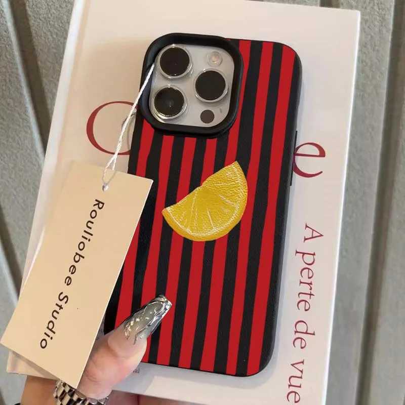 Red Striped Lemon Phone Case For iPhone XS XR X 16 15 14 13 12 11 Pro Max 7 8 Plus Cartoon Pattern Shockproof Soft Back Cover H251203