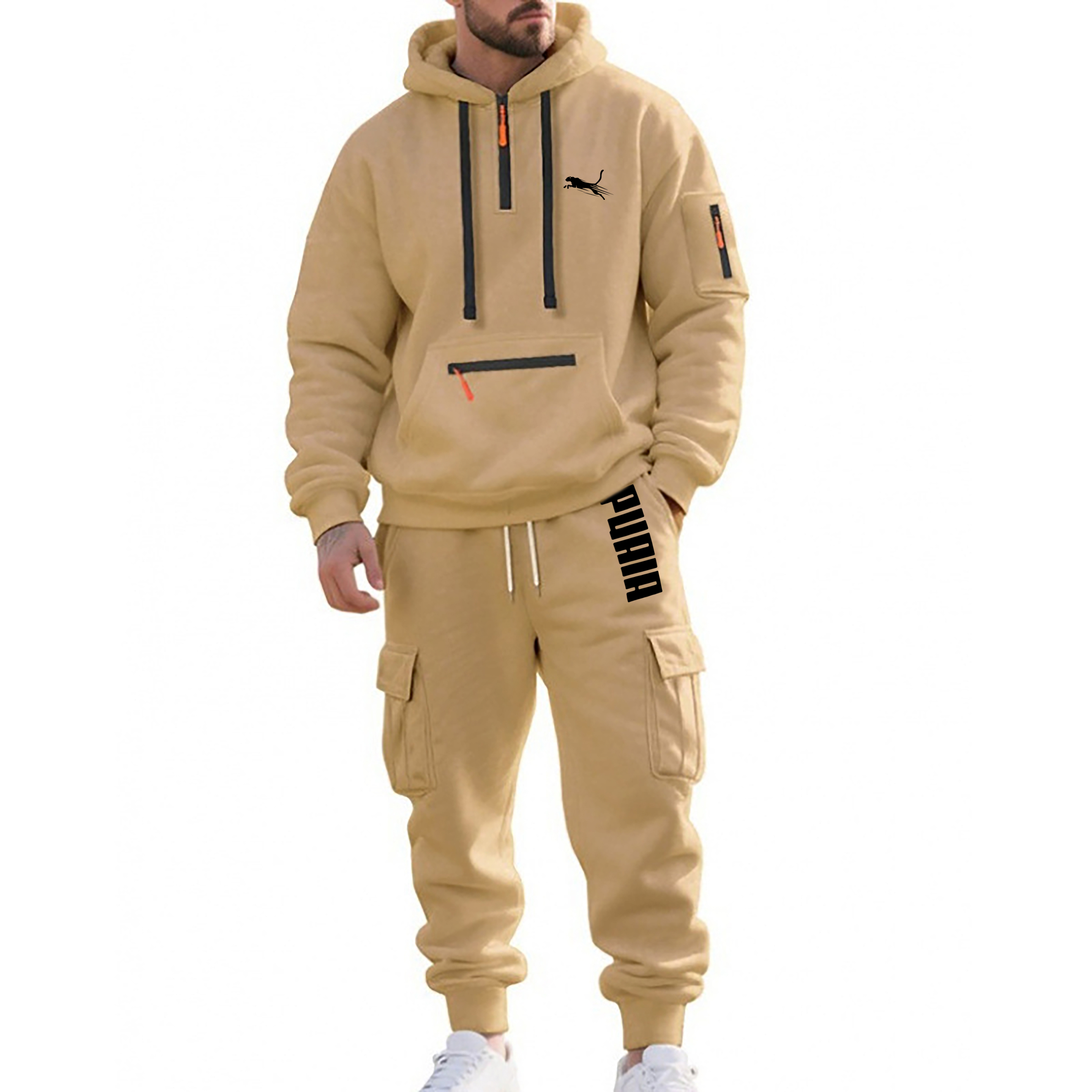 Designer Men's Tracksuits Outdoor Trendy Guys hooded Half-zip With Multiple Pockets Sporty Loose Casual Sportswear Set Fashionable Comfortable St