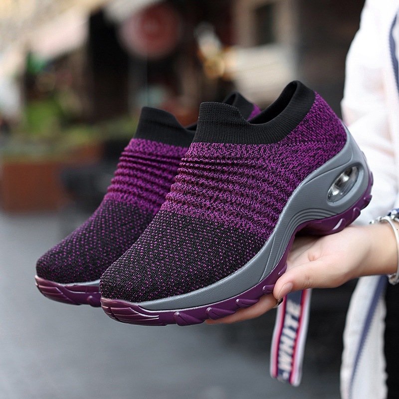 Free Shipping 2025 New Air Cushion Sneakers for Women Large Size Thick Sole Breathable Mesh Slip-on Casual Shoes