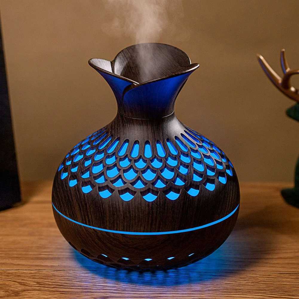 300ML Wood Grain Flower Humidifier Silent Aratherapy Diffuser USB Rechargeable Mini Air Humidifier with Colorf Night Light C251204
